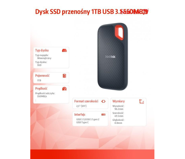 Sandisk Extreme Portable SSD 1TB USB 3.2 Gen.1 Granatowy - 417537 - zdjęcie 10